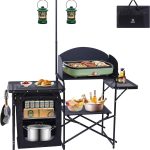 Portable Charcoal Grill, Folding Camping Grills + Camping Kitchen Station, Camping Table, Picnic Table, Grill Table, Folding Table